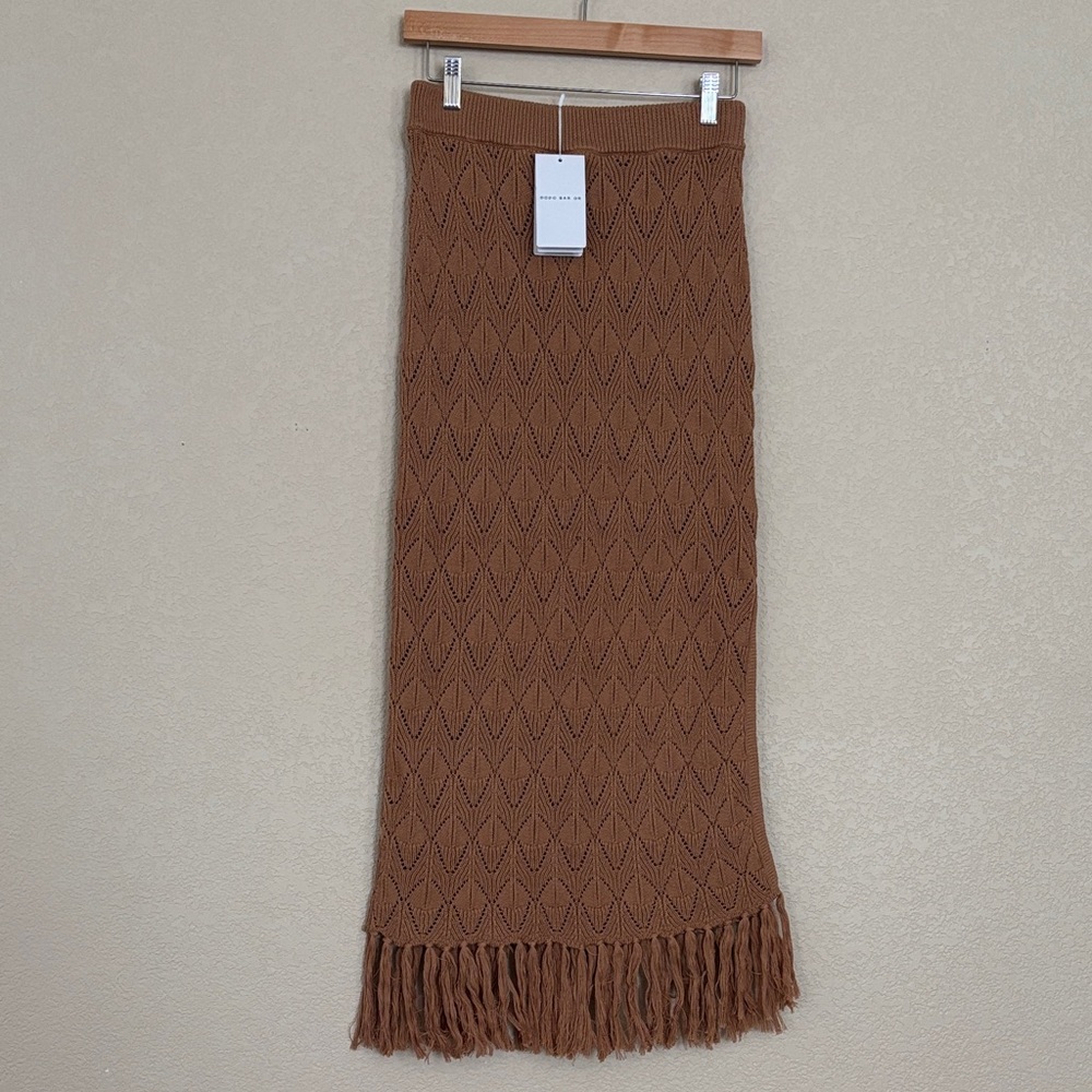 Dodo Bar Or Brown Fringe Trim Knot Maxi Skirt- NWT